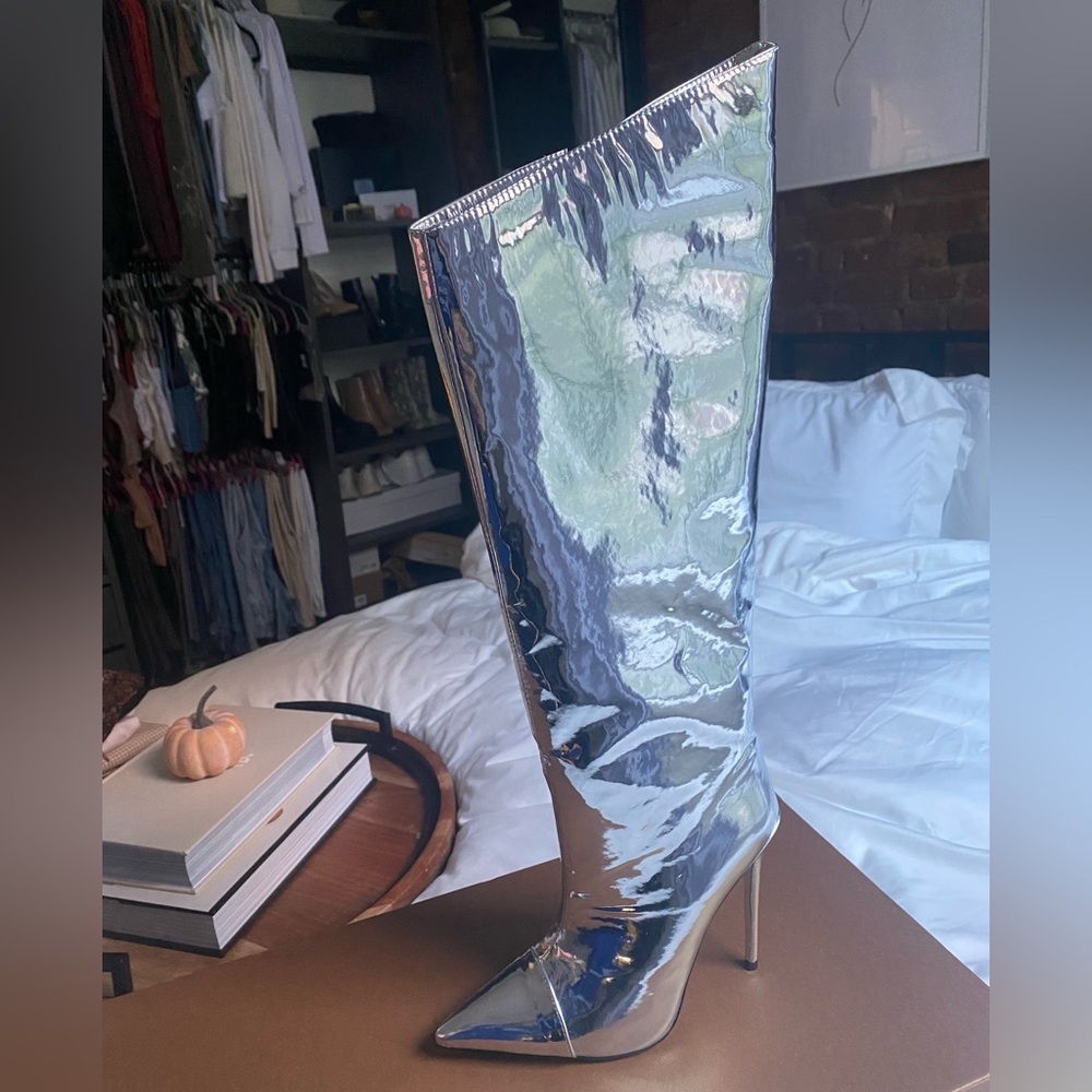 Silver Knee High Boots